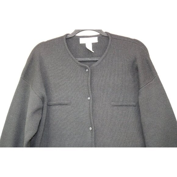 Jones New York Black Long Cardigan-Large-Pockets-Lambs Wool Blend-Academia - Picture 2 of 10